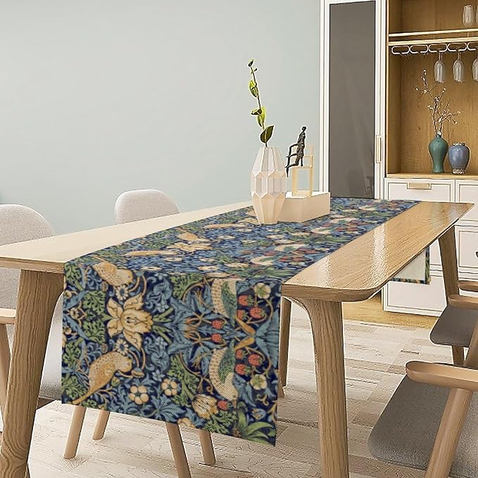 William Morris Floral Table Runner, Vintage Flowers Botanical Printed Table Runner for Home Kitchen Dining Table Decoration,13x70 Inch Strawberry Thief