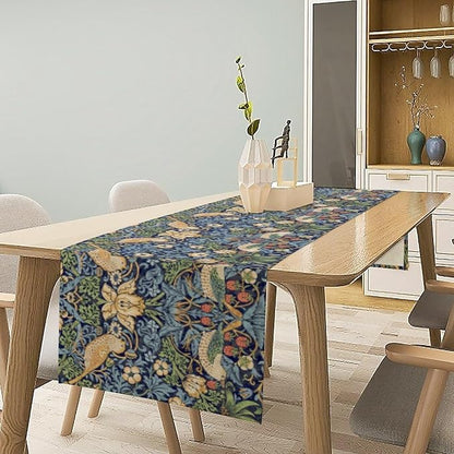 William Morris Floral Table Runner, Vintage Flowers Botanical Printed Table Runner for Home Kitchen Dining Table Decoration,13x70 Inch Strawberry Thief