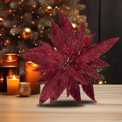 Artificial Flowers 12‘’ Christmas Decoration 4 Pcs Lifeslike Floral Arrangements for Holiday Home Decor Vibrant Colorful Faux Flowers Perfect for Festive Celebrations and Seasonal Decor(Red-1)
