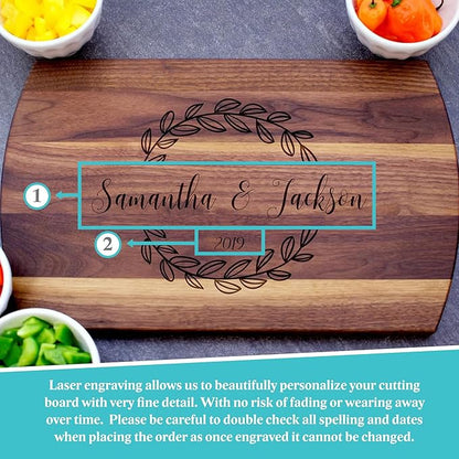 Blue Ridge Mountain Gifts Personalized Laser Engraved Wooden Cutting Board New Home Essentials - Customized Chopping Board for Weddings, Anniversaries, Birthdays - Unique Christmas Gift