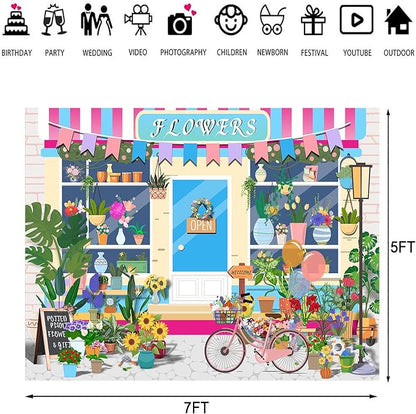 HANYING Cartoon Flowers Shop Backdrop Girl Birthday Baby Shower Party Decor Floral Pot Plants Gardening Tools Photography Background Gifts Florists Booth Banner Photo Booth Studio Props 7x5ft DX02YD