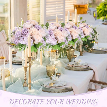 Lyrow 8 Pcs Peony Artificial Flowers Fake Silk Hydrangea Bouquet Elegant Peony Flowers for Wedding Decoration Faux Realistic Floral for Home Party Table Centerpieces Arrangement (Pink,Purple)