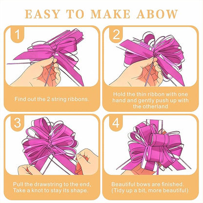 10-Pack Lavender Color Pull Bows for Gift Wrapping - 6 Inch Reusable Ribbon Bows, Large Instant Floral Decor Bows for Wedding, Christmas, Birthday Decor, Gift Basket & Party Decorations