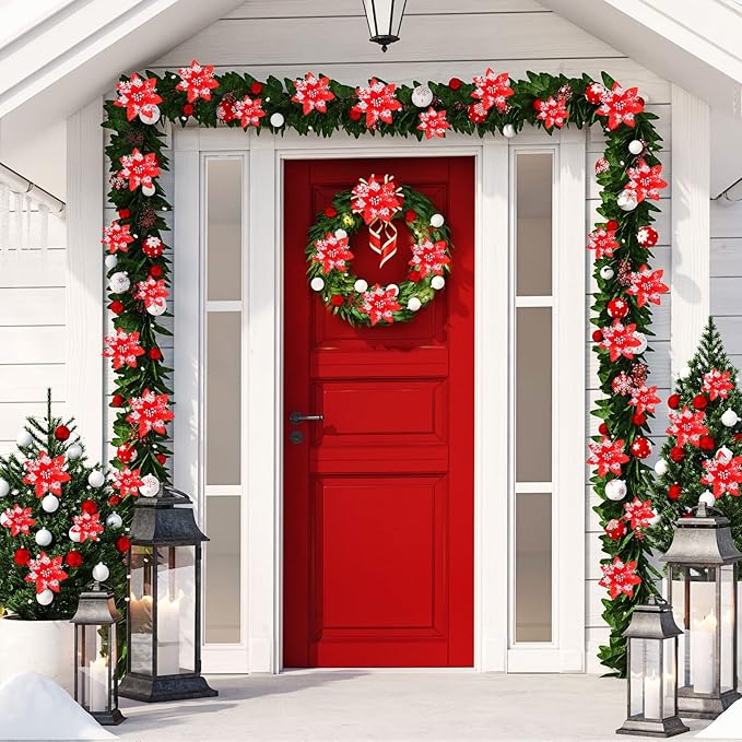36 Pcs Christmas Glitter Artificial Poinsettia Flowers Xmas Poinsettia Artificial Wedding Flowers Decorations Xmas Tree Ornaments with Clips for Party, 6 Inch, 4 Inch, 3 Inch(Red and Silver)