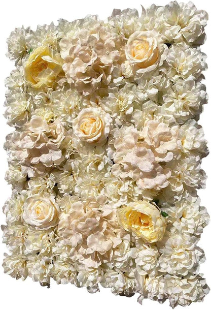 16"x 24" Artificial Flower Wall Panels,Flower Wall Mat Silk Flower Panels for Outdoor Garden Backyard Fence Fence Privacy Screen and Indoor Wall Decor (6Pcs Light Yellow)