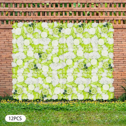 3D Flower Wall Panel Floral Backdrop,12PCS Artificial Flower Wall Background Silk Rose Mat, Artificial Flower Backdrop Faux Flower Panel for Wedding