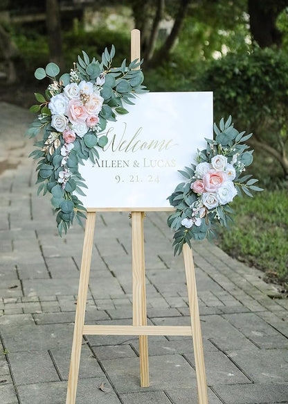 Artificial Blush Pink Wedding Arch Flower Swags Set of 2 for Welcome Signs and Ceremony Decorations, Champagne Gold Wedding Flowers