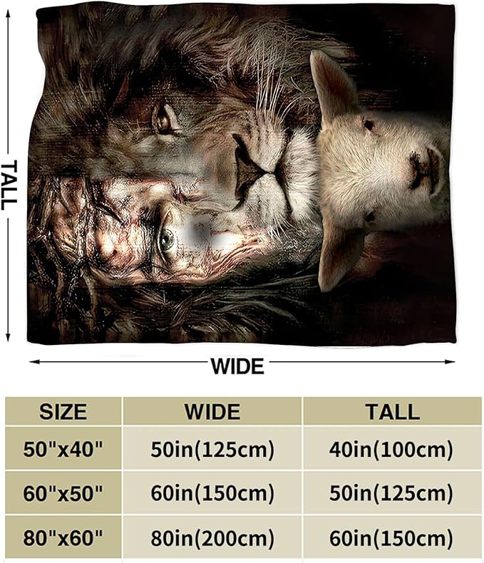 Christian Jesus Lion and Lamb Throw Blanket - Religious Gifts and Decor for Men Women Adults - Soft Warm Cozy Fleece for Couch Sofa Bed 80"x60"