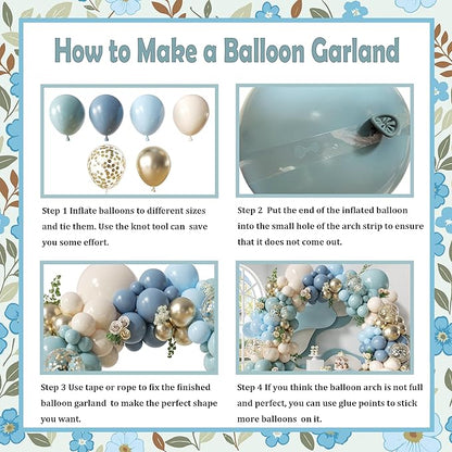 Dusty Blue Balloon Arch Kit, 148Pcs Retro Blue Macaron Blue Dusty Blue White Sand Gold Confetti Balloons for Baby Bridal Shower Wedding Engagement Birthday Party Decorations