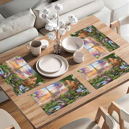 Paris Eiffel Tower Placemats Set of 4,Flower Garden Placemats for Dining Table,Heat Resistant Stain Resistant Wipeable Table Mats for Kitchen Dining Holiday Party Home Decor,12x18 Inch
