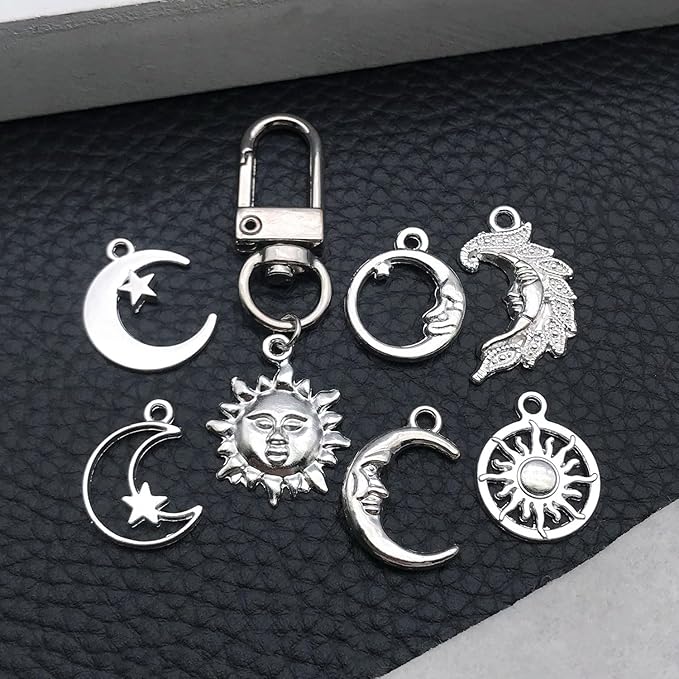 WOCRAFT 60pcs Bright Silver Sun Moon Star Bracelet Charms for Jewelry Making Sets DIY Necklace Bracelet Keychain Crafting Charms Kit Craft Supplies (SN837)