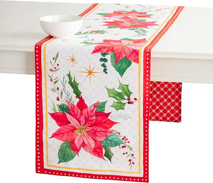 Maison d' Hermine Table Runner 100% Cotton Double Layer Table Runners 108 inches Long for Thanksgiving Christmas Decorations Home Kitchen Dining Party Wedding (Poinsettia Christmas, 14.5" x 108")