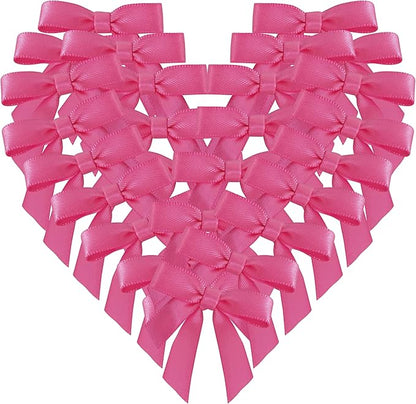 50pcs 1-1/2" Mini Hot Pink Satin Ribbon Bows Without Twist Ties for Crafts Gift Wrapping Packing Christmas Decoration (Hot.Pink)