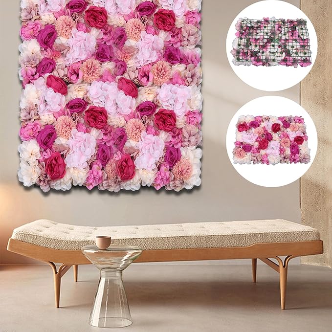 VelvetSlumbliery 6PCS Silk Rose Wall, 15.7×23.6In Artificial Flower Wall Backdrop Faux Flowers Panel, Flower Walls Panel Floral Backdrop, 3D Floral Rose Panels for Wedding, Clothing Store