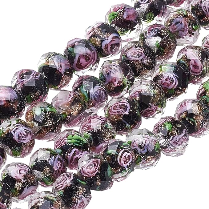 PH PandaHall 60pcs 8~10mm Gold Sand Lampwork Beads Glass Handmade Round Loose Beads for Rosary Making Jewelry Craft Making with 2mm Hole - Black