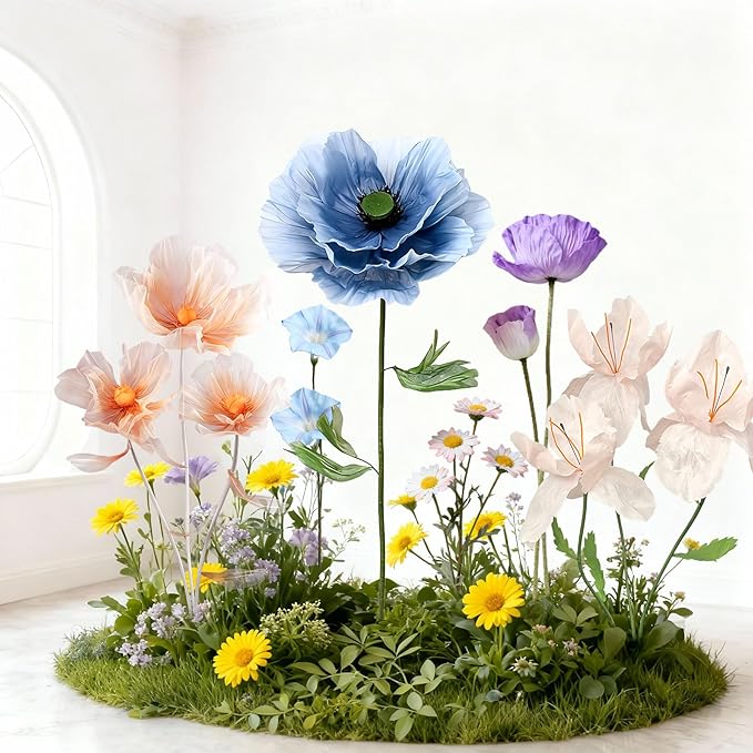 Giant Artificial Flowers 1pack Fake Flowers for Decoration, Fabric Poppy Flower for Wedding Birthday Easter Party Mother's Day Banquet Photography Props Garden Shop Window Display Decor (Blue)
