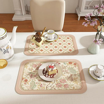 patdrea French Floral Bird Rectangular PVC Placemats, Pack of 6, Waterproof Insulation, Soft and Durable, Suitable for Dining Table, Kitchen and Coffee Table Decoration,12"*17"