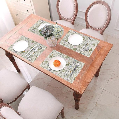Vintage Wildflowers Placemats Set of 4, Herbs Plants Dining Table Mats, Washable Cute Botanic Spring Summer Sage Green Place Mats for Kitchen Dinner Parties Decor12 x18