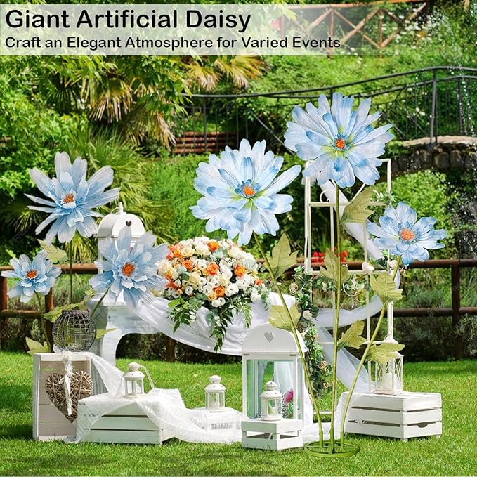 5.6 Ft Large Daisy Flowers for Decorations,Big Fake Daisy,Giant Artificial Flower with Stand,for Home Garden Hotel Office Decor,Photography Props,Wedding,Birthday,Art Gallery,Shop Window Display(Blue)