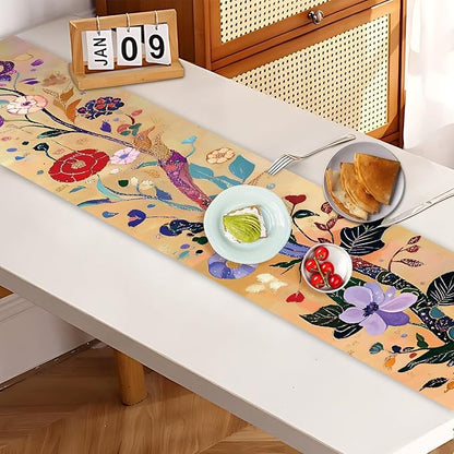 Elegant Floral Table Runner with Gold Accents – 13x72 Inch Linen-Look Fabric for Dining Table, Festive & Holiday Decor, Wedding, Christmas, and Everyday Home Use