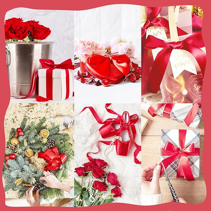 150 Yards Red Satin Ribbon 1 Inch 6 Rolls Assortment Ribbons for Crafts Gift Wrapping Flower Bouquet Wedding Invitations Birthday Party Festival Decoration Hair Bows