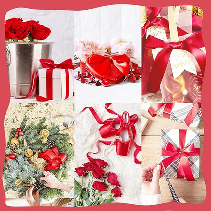 150 Yards Red Satin Ribbon 1 Inch 6 Rolls Assortment Ribbons for Crafts Gift Wrapping Flower Bouquet Wedding Invitations Birthday Party Festival Decoration Hair Bows