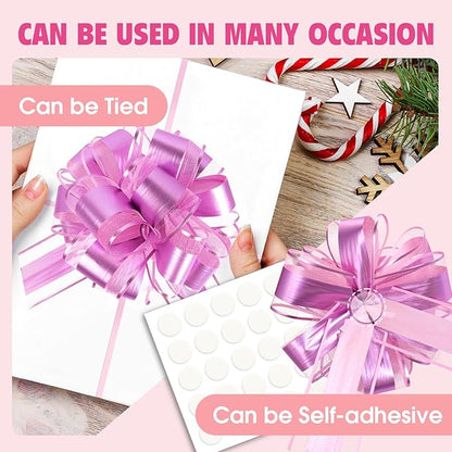 24PCS 6 Inch Large Pull Bows,Pink Bow for Gift Wrapping,Party Gift Wedding Ribbon Bows for Wrapping Boxes or Flower Decorations,Perfect for Christmas Valentine's Day Decoration Bow（Pink）