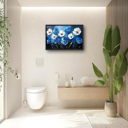 Poppy Large Wall Art Framed Blue Flower Wall Decor for Living Room, Poppies Pictures Oversized Canvas Print Painting Modern Extra Large Framed Artwork for Bedroom Office Home Decor 36"x24"