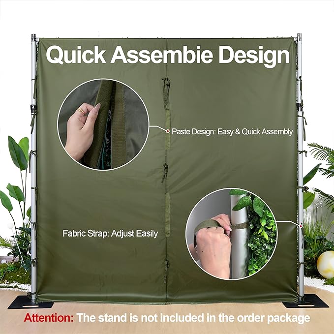 Artificial Flower Wall 8x8ft Green Grass Backdrop for Wedding, Baby Shower, Birthday & Home Decor, Easy & Quick Assembly (Greenery)