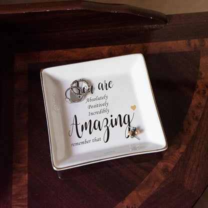 HOME SMILE Ceramic Ring Dish Jewelry Tray for Mom Sister Friends