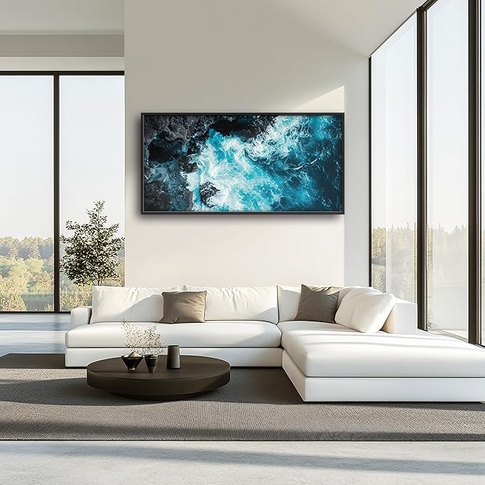 Blue Ocean Large Wall Art Framed Wall Decor for Living Room Ocean Reef Pictures Oversized Canvas Print Painting Modern Extra Large Artwork for Bedroom Office Home Decor 60"x30"