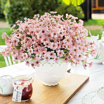 Uieke Artificial Fake Flowers, 16 Bundles Outdoor Plastic Flowers Cemetery Flowers UV Resistant No Fade Floral Arrangements Outside Hanging Planter Home Garden Porch Window Box Décor (Pink)