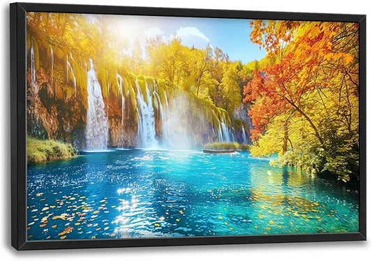 Extra Large Waterfall Lake Framed Wall Art for Living Room,Oversized Fall Autumn Tree Landscape Pictures Wall Decor,Nature Canvas Print Painting Modern Artwork Bedroom Office Bathroom 36L x 24W
