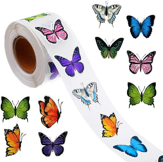 500 Sheets Butterfly Stickers Roll Colorful Butterflies Stickers Spring Butterflies Gift Sticker Roll Colorful Butterfly Label Sticker for Gifts Cards Scrapbook Daily Decorations