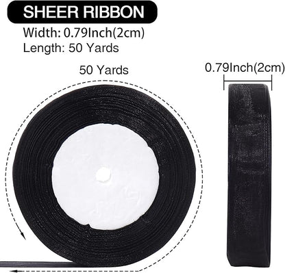 3/4 Inch x 50 Yards Sheer Organza Ribbon Chiffon Ribbon for Gift Wedding Flower Bouquet Wrapping Decorations Crafts (Black)