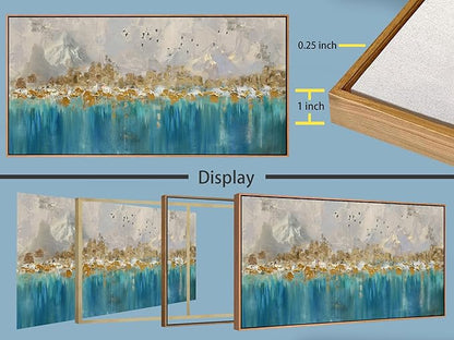 Arjun Framed Abstract Wall Art for Living Room Gold Blue Textured Extra Large Canvas Art Wall Decor Bedroom Painting, Modern Picture Grey Mountain Artwork Home Office Wall Decoration, 58"x29"