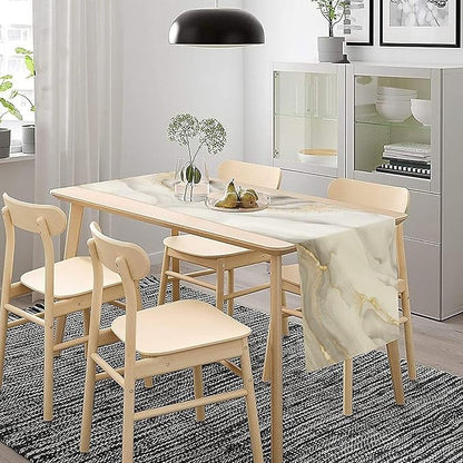 White Grey Marble Table Runner Abstract Modern Luxury Ink Texture Gold Veins Dinner Runner Table Decoration for Home Kitchen Dining Holiday Party 13x36in