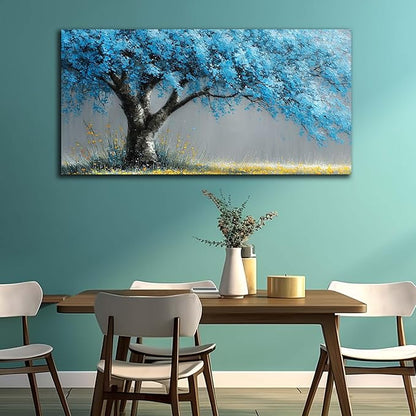 Blue Tree Wall Art for Office Blue Canvas Wall Art for Living Room Tree of Life Poster for Dining Room Size 24 x 48 Inch