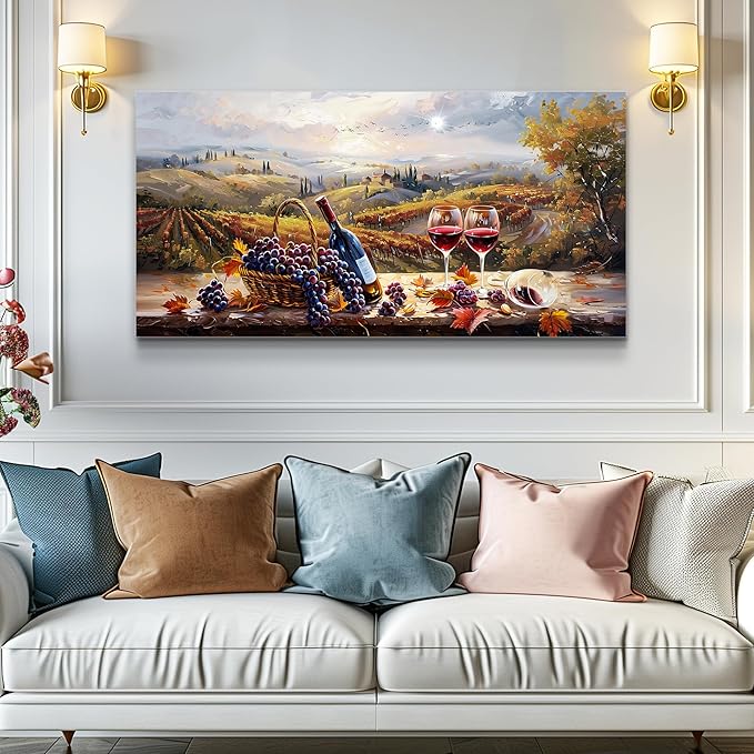 hyidecorart Farmhouse Rustic Wine Canvas Wall Art Dining Room Kitchen Still Life Painting, Vintage Restaurant Decoration, Colorful Artwork Prints for Bar Living Room Posters Wall Decor Hanging 20x40