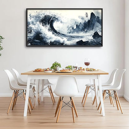 Mountain Wave Large Wall Art Framed Chinese Wall Decor for Living Room Waves Pictures Oversized Canvas Print Painting Modern Extra Large Framed Artwork for Bedroom Office Home Decor 60"x30"