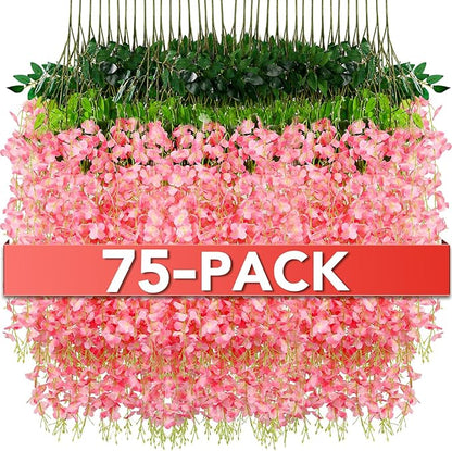 Wisteria Hanging Flowers,Fake Hanging Flowers,Wisteria artificiales Garland for Home Wedding Arch Floral Party Garden Ceremony Outdoor Decor,3.6 feet Long(75,Pink)