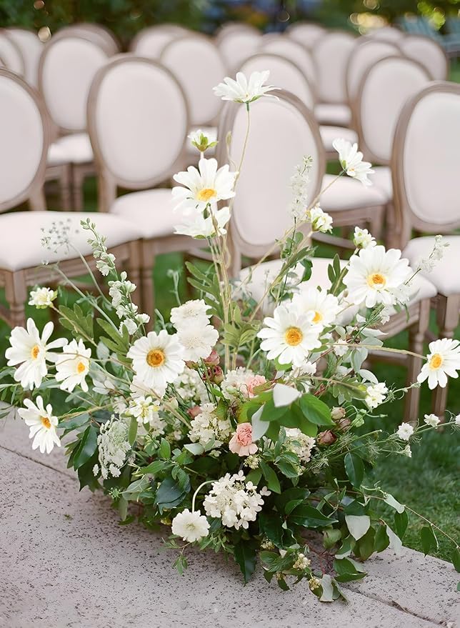 White Artificial Daisy Flowers 6Pcs 29.52” Long Stem Faux Daisies 36 Heads Fake Wild Flowers for Tall Vase Living Room Bedroom Bridal Bouquets Table Centerpieces(White)