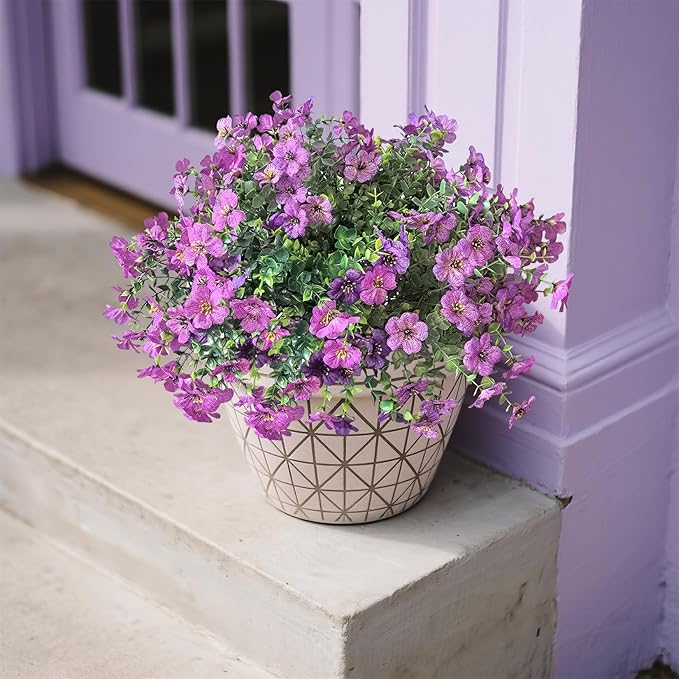 Artificial Flowers for Outdoor Indoor Garden Home Decoration, Faux Flower Daisy with Eucalyptus Leaves Fake Plants Greenery Boxwood Porch Patio, 12 Bundles