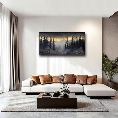 Misty Forests Large Decor Framed Wall Art Gold and Black Pictures for Living Room, Foggy Forest Landscape Oversized Canvas Print Painting Modern Extra Large Framed Artwork for Bedroom Office 60"x30"