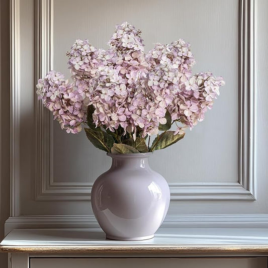 Fake Flowers Hydrangea Silk Flowers With Stems White Flowers Fake Flowers In Vase Hydrangea Artificial Flowers Winter Flowers Artificial For Decoration Vase Decor 24"（Light Purple ）8PCS Wthout Vase