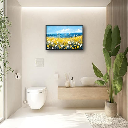 Coastal Flowers Large Wall Art Framed Blue Wall Decor for Living Room Ocean Sailboat Pictures Oversized Canvas Print Painting Modern Extra Large Framed Artwork for Bedroom Office 36"x24"