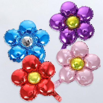 Uonlytech 12pcs Aluminum Film Flower Balloons Assorted Metallic Colors Party Decorations for Birthday Wedding Festival Tear-resistant Foil Balloons for Backdrop and Layout Props