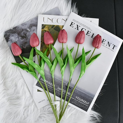 Mandy's Artificial Tulips 20 Stems Mauve PU Faux Flowers for Thanksgiving and Christmas Decorations Wedding Home Decor 13.5 Inch