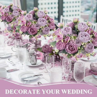 16 Bundles Artificial Peonies Silk Peonies Faux Flower Bouquet Fake Peony Flower Arrangements Table Centerpieces for Vase Wedding Party Boho Home Office Decoration Bulk (Purple)
