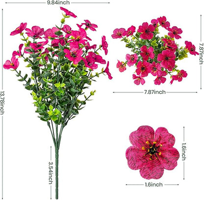20 Bundles Artificial Flowers for Outdoor Fake Plants for Spring Decoration,Faux Eucalyptus Flowers for Planter UV Resistant Lifelike for Home Porch Garden（Rose Red）